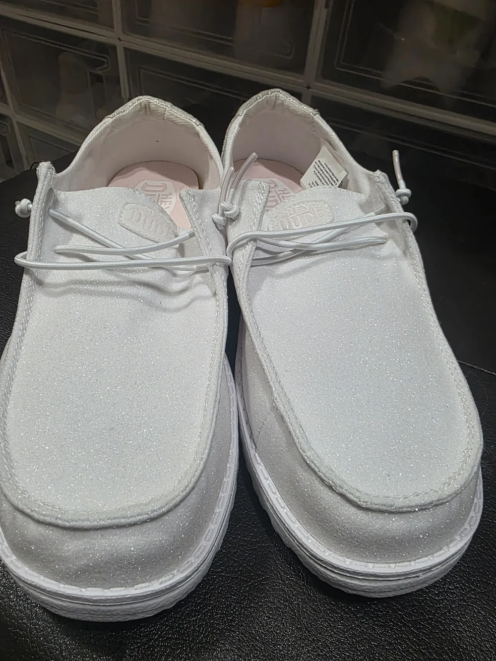 Hey Dude Women's White Glitter Moccasin Lace-Up Shoes - Picture 5 of 6